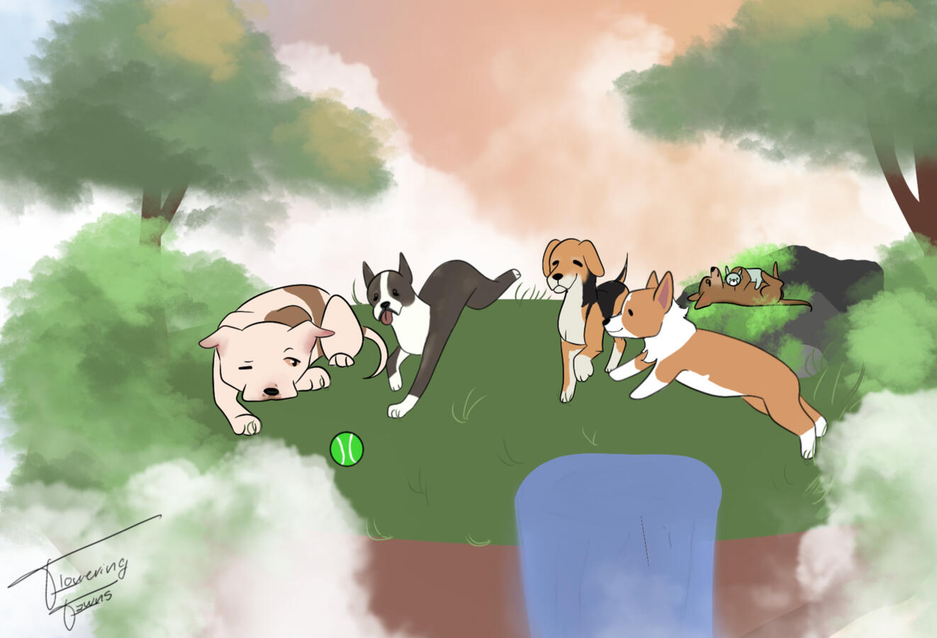 Daisy, Sherlock, Chica, Zoey, Waffles Pit, Boston, Beagle, Chihuahua, Corgi @floweringsawns • (2022)